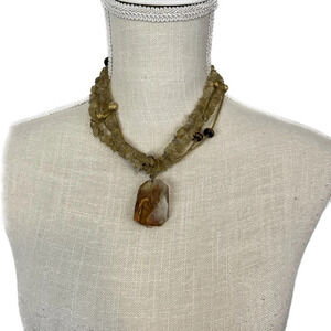 Layered Chipped Stone Beaded Statement Necklace